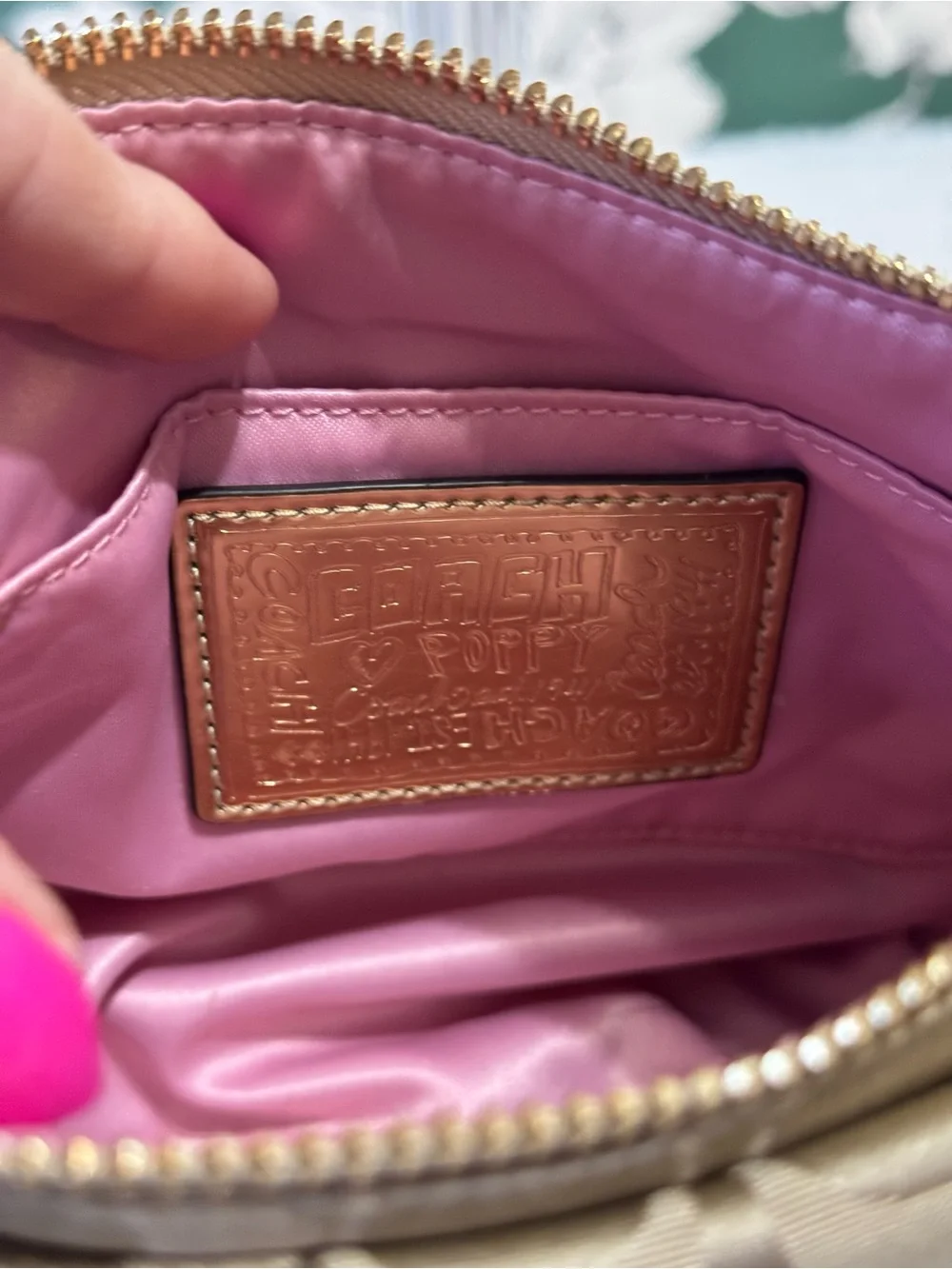 Coach Rare Poppy Tan Signature Canvas Crossbody with Pink Trim EUC